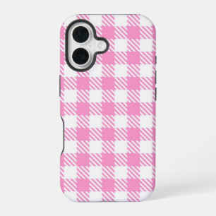 Roze Buffel Plaid Patroon iPhone 16 Hoesje