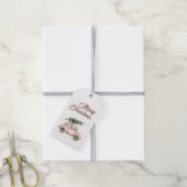 Roze Bug Auto met Kerstboom Cadeaulabel (Met Touw)
