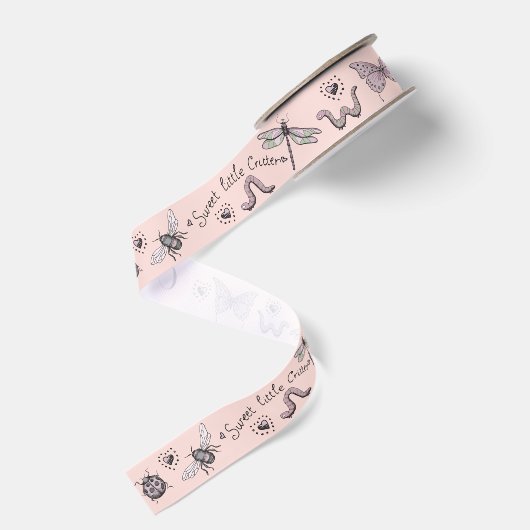 Roze Bug Monogram Grosgrain Lint (Achterkant)
