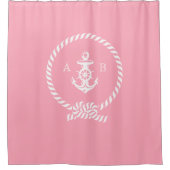 Roze buisvormige helling en anker monogram douchegordijn (Voorkant)