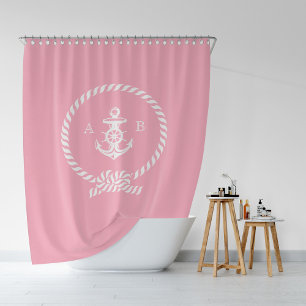 Roze buisvormige helling en anker monogram douchegordijn