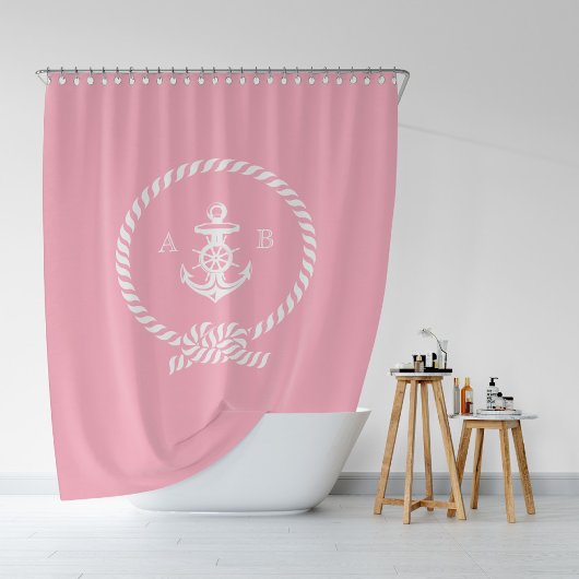 Roze buisvormige helling en anker monogram douchegordijn