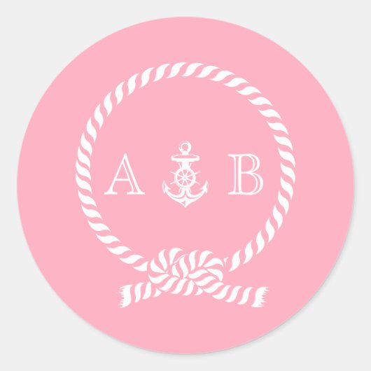 Roze buisvormige helling en anker monogram ronde sticker (Voorkant)