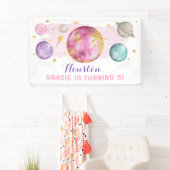 Roze Buitenruimte Galaxy Roze Gouden Verjaardagsfe Spandoek (Insitu)