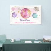 Roze Buitenruimte Galaxy Roze Gouden Verjaardagsfe Spandoek (Beurs)