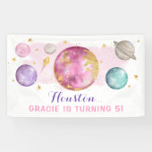 Roze Buitenruimte Galaxy Roze Gouden Verjaardagsfe Spandoek (Horizontaal)