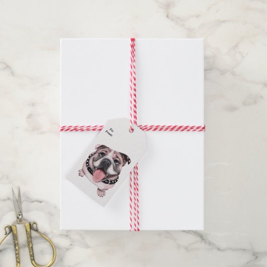 Roze Bulldog Gift Labels Cadeaulabel (Met Touw)