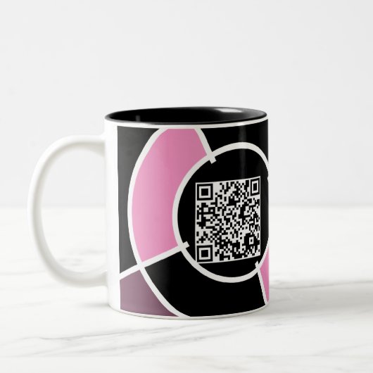roze bulseye QR-code Tweekleurige Koffiemok (Links)