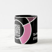 roze bulseye QR-code Tweekleurige Koffiemok (Center)