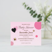 Roze bumblebee Baby shower Girl Invitation Kaart (Staand voorkant)