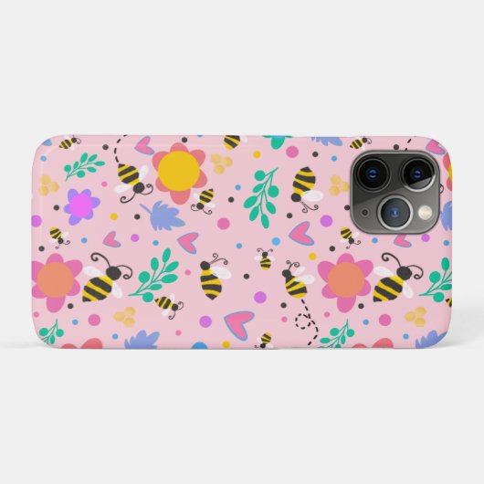 Roze Bumblebee Inspirivity Leuke Girly Bloemen Case-Mate iPhone Case (Achterkant (horizontaal))