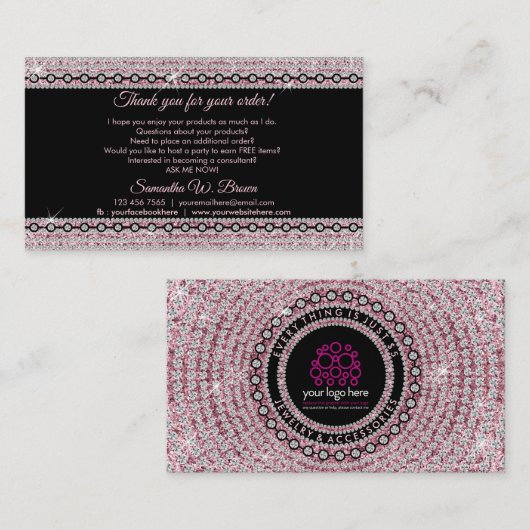 Roze bundel Hartelijk dank voor uw bestelling van  Visitekaartje (Voorkant / Achterkant)