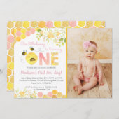 Roze bundel voor eerste verjaardag van de uitnodig kaart (Voorkant / Achterkant)