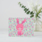 Roze Bunnies en Flowers Briefkaart (Staand voorkant)