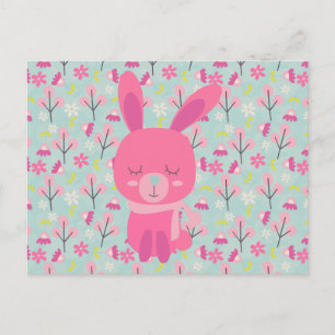 Roze Bunnies en Flowers Briefkaart