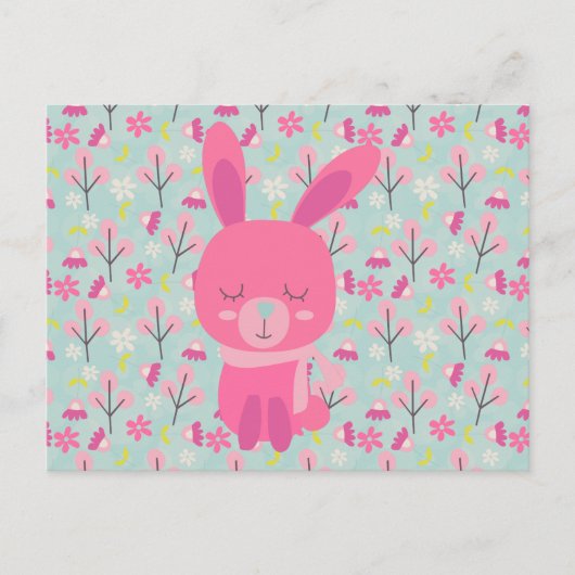 Roze Bunnies en Flowers Briefkaart (Voorkant)