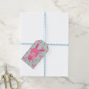 Roze Bunnies en Flowers Cadeaulabel