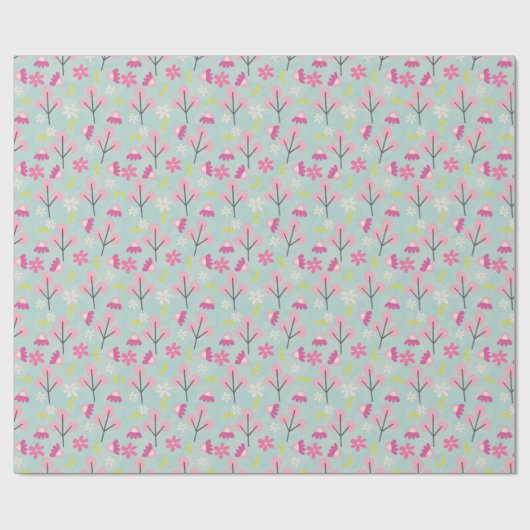 Roze Bunnies en Flowers Cadeaupapier (Vlak)
