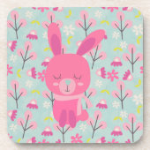 Roze Bunnies en Flowers Drankjes Onderzetter (Voorkant)