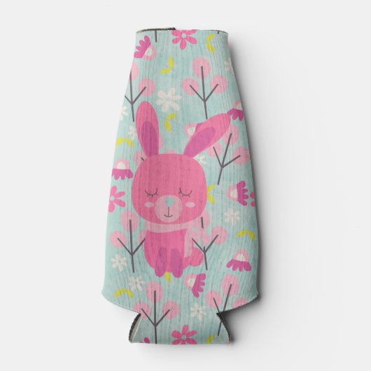 Roze Bunnies en Flowers Flesjeskoeler (Voorkant)