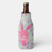 Roze Bunnies en Flowers Flesjeskoeler (Fles Voorkant)