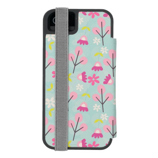 Roze Bunnies en Flowers Incipio iPhone Portemonnee Hoesje (Agenda Achterkant)