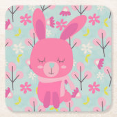 Roze Bunnies en Flowers Kartonnen Onderzetters (Voorkant)
