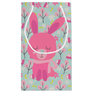 Roze Bunnies en Flowers Klein Cadeauzakje