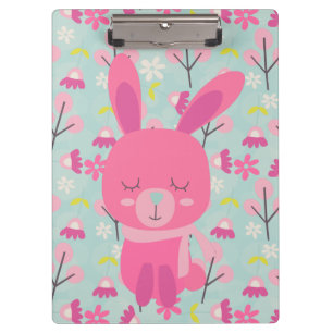 Roze Bunnies en Flowers Klembord