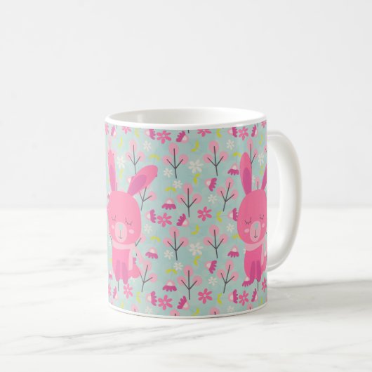 Roze Bunnies en Flowers Koffiemok (Voorkant rechts)