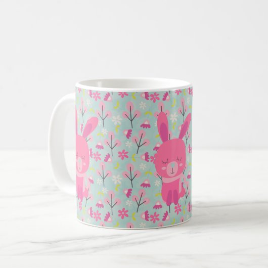 Roze Bunnies en Flowers Koffiemok (Voorkant links)
