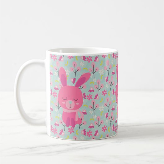 Roze Bunnies en Flowers Koffiemok (Links)