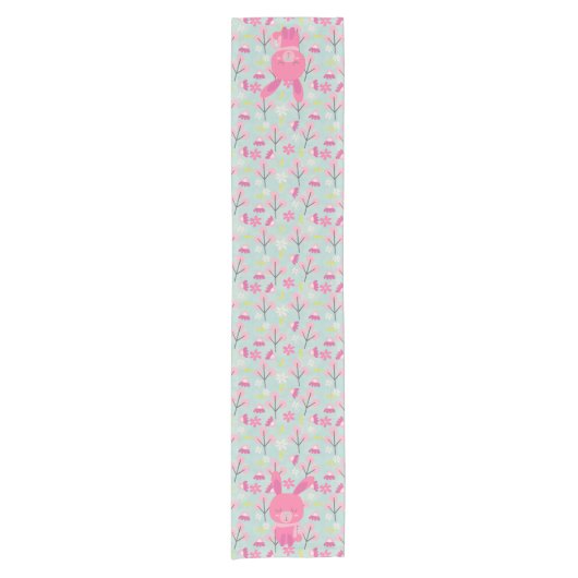 Roze Bunnies en Flowers Korte Tafelloper (Voorkant)