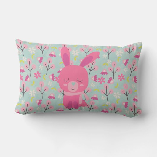 Roze Bunnies en Flowers Kussen (Achterkant)