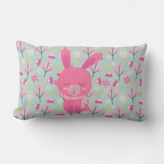 Roze Bunnies en Flowers Kussen (Voorkant)
