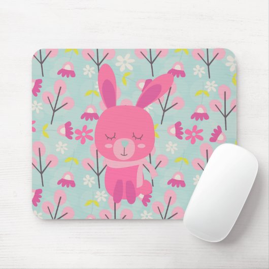 Roze Bunnies en Flowers Muismat (Met muis)