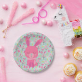 Roze Bunnies en Flowers Papieren Bordje (Feest)