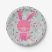 Roze Bunnies en Flowers Papieren Bordje (Voorkant)