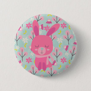 Roze Bunnies en Flowers Ronde Button 5,7 Cm
