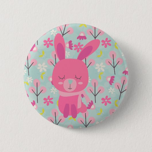 Roze Bunnies en Flowers Ronde Button 5,7 Cm (Voorkant)