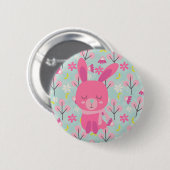 Roze Bunnies en Flowers Ronde Button 5,7 Cm (Voorkant /achterkant)