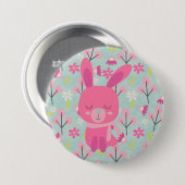 Roze Bunnies en Flowers Ronde Button 7,6 Cm (Voorkant /achterkant)