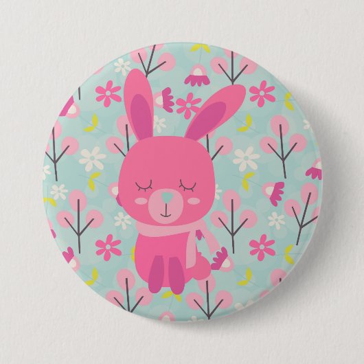 Roze Bunnies en Flowers Ronde Button 7,6 Cm (Voorkant)