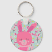 Roze Bunnies en Flowers Sleutelhanger (Voorkant)