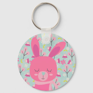 Roze Bunnies en Flowers Sleutelhanger