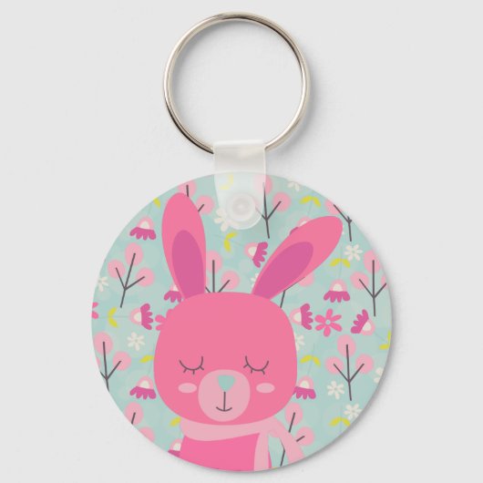 Roze Bunnies en Flowers Sleutelhanger (Voorkant)