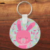 Roze Bunnies en Flowers Sleutelhanger (Voorkant)