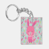 Roze Bunnies en Flowers Sleutelhanger (Voorkant Links)