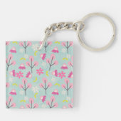 Roze Bunnies en Flowers Sleutelhanger (Achterkant)