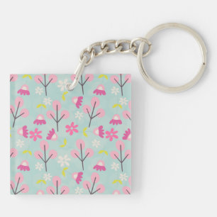 Roze Bunnies en Flowers Sleutelhanger